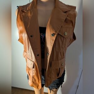 Order Plus copper and light faux leather sleeves vest jacket Size XL